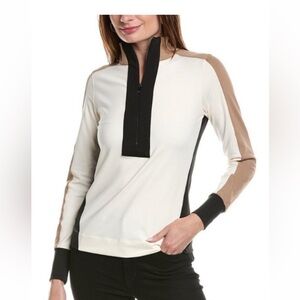 Reiss Cream, Black & Tan Colorblock Half-Zip Sweater